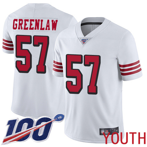 San Francisco 49ers Limited White Youth Dre Greenlaw NFL Jersey 57 100th Season Rush Vapor Untouchable